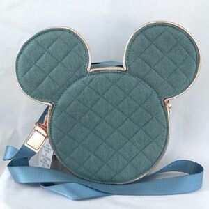 Disney Quilted Denim Mickey Head Pin Trading Crossbody Bag NWT